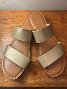 Universal Thread Metallic Gold Double-Band Slide Sandals - Women